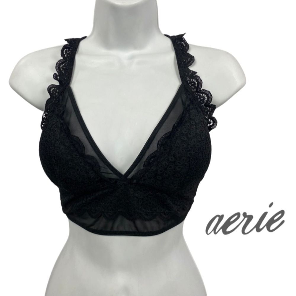 Aerie Lace Racerback Bralette – Black – Size Medium